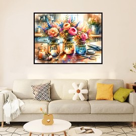 Diamond Art Kits for Adults, Faith,Hope,Love Inspirational Diamond Painting Kits for Beginners, Round Full Drill Art, Home Decor, 16x12 inches