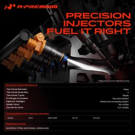 A-Premium Set of 4 Fuel Injectors Compatible with Mazda RX-8 RX8 2004-2009 1.3L, Primary