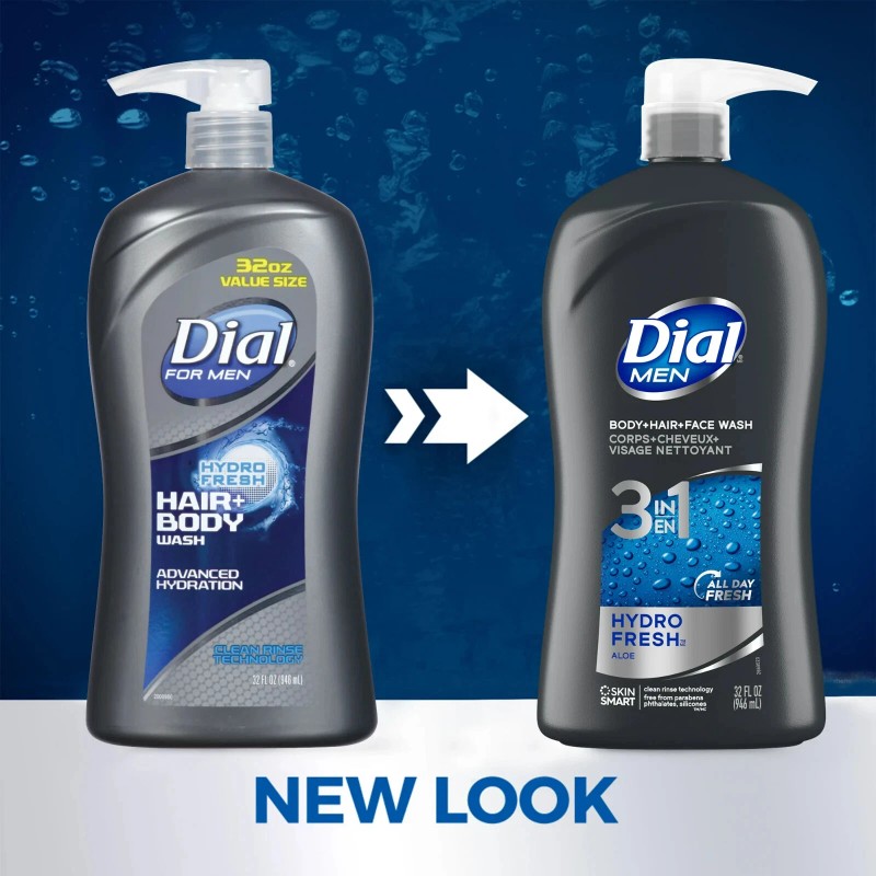 Dial Men 3in1 Body, Hair and Face Wash, Hydro Fresh,