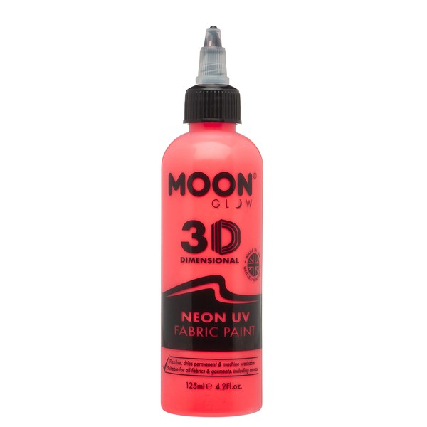 Moon Glow - Neon UV 3D Fabric Paint - 125ml - Intense Red - Textile paint for clothes, t-shirts, bags, shoes & canvas