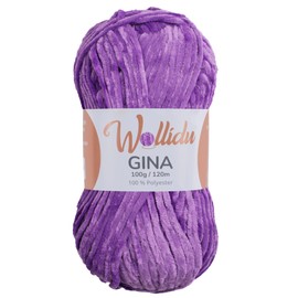 Wollidu Gina Chenille Yarn for Knitting and Crocheting, 1 x 100 g/120 m Set, 100% Polyester, Purple