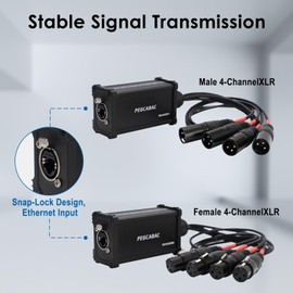 pegcabac 4 Channel Snake 3 Pin XLR/DMX/AES-EBU to Ethercon RJ45 Cat5/Cat6 Ethernet Extender for Stage Sound Lighting and Recording Studio with 2 Ft Breakout Cable(Male&Female)