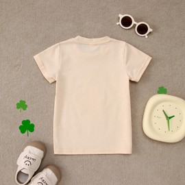 KEKEMI Toddler St Patrick's Day Tshirt Baby Boy Girl Mama's Lucky Charm Shirts Clover Short Sleeve Shamrock Graphic Tees 1-5T（Beige-169,3-4T