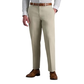 Haggar mens Premium No Iron Classic Fit Expandable Waist Plain Front dress pants, Sand, 42W x 29L US