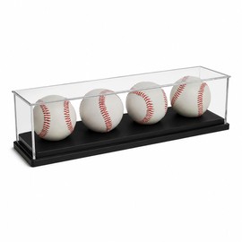 Baseball Display Case for 4 Baseballs, Clear Acrylic Baseball Display Case with Black Base, Easy Assembly Baseball Holder Box for Signed Baseballs, Sports Memorabilia Collectibles (14"L x 5"W x 5"H)