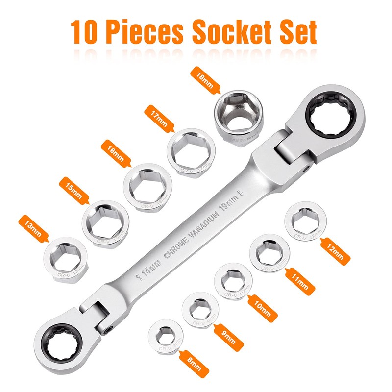 LEONTOOL 6PCS Socket Ratchet Wrench Set 8.5 Inch Quick Release
