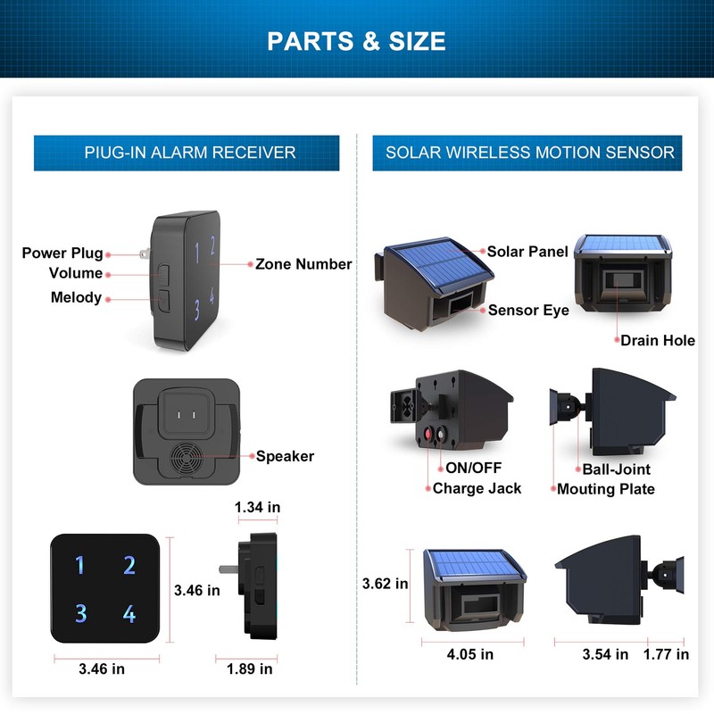 1/4Mile Solar Driveway Alarm System-Up to 50FT Wide Sensor Range