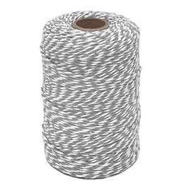 Tenn Well Grey and White Twine, 656 Feet 2mm Striped Cotton Bakers Twine for Baking, Crafting, Packing, Christmas Gift Wrapping