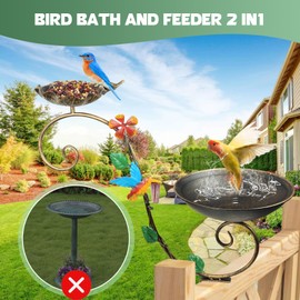 DomiViStar 2 in 1 Deck Bird Bath and Feeder, Railing Bird Feeder Bird Bath,Balcony Bird Feeder with Adjustable Clamp for Outdoor Balcony Patio Porch Garden Rail Mount Deck Railing Aged Golden