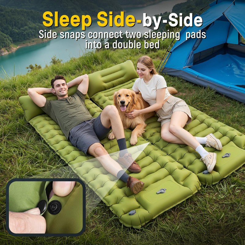 Sleeping Pad for Camping, Built-in Pump with Pillow