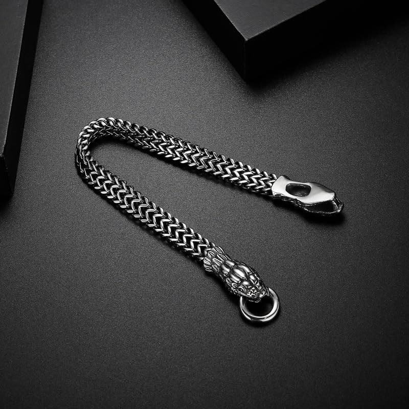 Klapgo Gothic Silver Snake Head Bracelet for Men