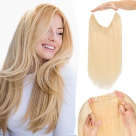 Benehair #60 Platinum Blonde Clip in Hair Extension on Wire 100% Remy Real Human Invisible Secret Wire Hair Extensions Straight 14 Inches (60g)