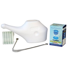 Traveller's Durable Neti Pot for Nasal Cleansing with 5 Sachets Neti Salt + 2 Silicone Conical Tip + 1 Cleaning Brush (Neti Pot + Tongue Cleaner + Eye Wash Cup)