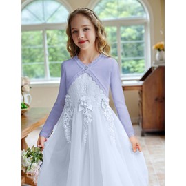 trudge Bolero Jacket Children's Cardigan Knitted Girls Cardigan Long Sleeves Shoulder Jacket V-Neck Bolero Jacket Short for Communion Dress Christening Dress Wedding Dress 110-160, purple