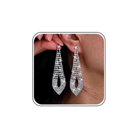 Silver Wedding Earrings Brides Long Rhinestone Earrings Sparkle Crystal Dangle Earrings Cz Tassel Teardrop Drop Earrings Cubic Zirconia Diamond Earrings Prom Statement Earrings Jewelry for Women