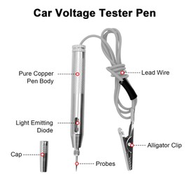 Car Voltage Tester 6 V 12 V 24 V Power Tester with Crocodile Clip, Power Tester Car Test Lamp, Voltage Tester with Cable, for Cars and Motorcycles, Silver, Pack of 2