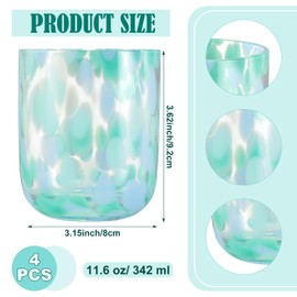 Jingmore 4 Pcs Icon Juice Glasses Handcrafted Double Old-fashioned Confetti Juice Glasses Drinking Tumblers, Turquoise Confetti, 12 oz Each for Women Home Summer Party Supplies Gift