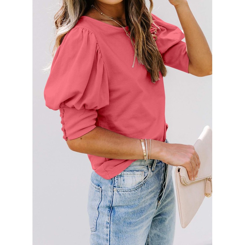 SimpleFun Cute Summer Tops for Women 2024 Trendy Puff Sleeve