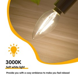 Vintage B11 E12 LED Candelabra Bulbs 25W Equivalent, Dimmable Antique LED Candle Light Bulbs, 2 Watt 3000K Soft White, 6-Pack