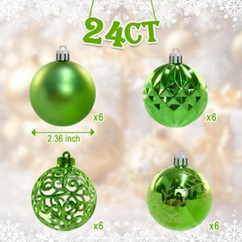 COMONS 24ct Green Christmas Balls Tree Pendants Shatterproof Ornaments Seasonal Decorations for Tree Decor,Holiday and Xmas(Green, 2.36''/60mm)
