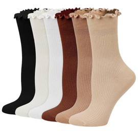 HENGBIRD Ruffle Socks, Socks with Ruffles, Women, 6 Pairs Pure Cotton Socks, Women's Socks with Ruffles, Made of Premium Cotton Knitting, Cute Socks for Casual Wear, Comfortable Socks Gift,