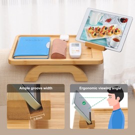 SINWANT Couch Arm Tray Table, Large Bamboo Couch Armrest Table with Phone Holder,Foldable Sofa Armrest Tray for Eating Snacks Drinks Remote Books Arm Chair