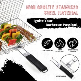 Portable Grill Baskets WINHONW Bbq net BBQ Grilling Basket veggie grill basket Folding with Removable Handle.Grill Vegetable basket BBQ Accessories Grilling Barbecue Basket Grill Baskets Grill net for Outdoor Grilling