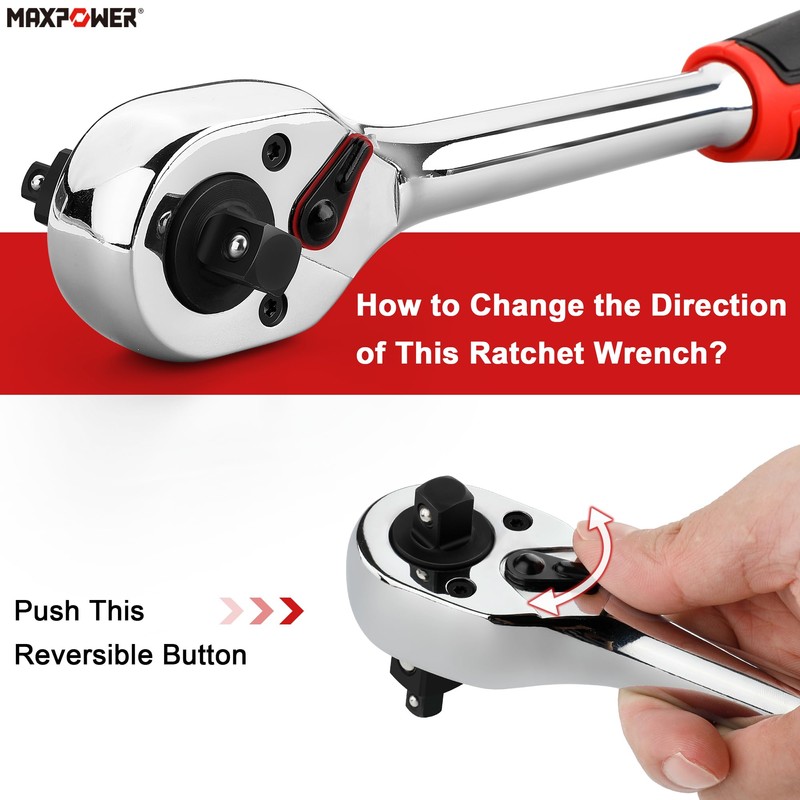 MAXPOWER 3-in-1 Ratchet Handle, Multifunctional Ratchet Wrench with 1/4", 3/8"
