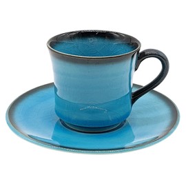 Utsuwa Roan Mino Ware Higashiyama Kiln "Turkish Blue" Coffee Cup & Saucer, Capacity Approx. 7.8 fl oz (230 ml), Made in Japan 551-0063