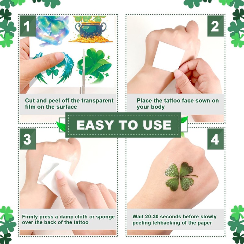 VERKSTAD 24 Sheets St. Patrick's Day Temporary Tattoos, Glitter Shamrock