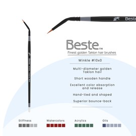 Creative Mark Beste Golden Taklon Winkle #0-3 Pack Artist Brush, Professional Watercolor Brushes, for Acrylic Painting, Short Handle, Sharp Edges, Hand-Tied & Shaped