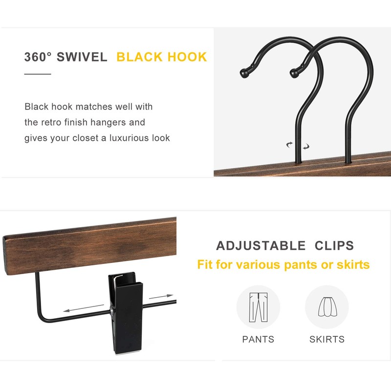 TOPIA HANGER Pants Hangers, Wooden Skirt Hangers with Adjustable Metal