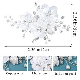 Paotxpum 3 PCS Pearl Flower Wedding Hair Clip Rhinestone Bridal Hair Clips Bridal Crystal Hair Barrettes for Women Girls Wedding Party Floral Leaf Vine Headpiece Hair Accessories (Silver)