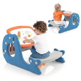 Costzon Art Easel for Kids, Toddler Activity Table with Double-Sided Desktop & Angle Adjustable Whiteboard, Art Storage, Montessori Bookshelf, Kids Table and Chair Set for Drawing, Playing, Eating