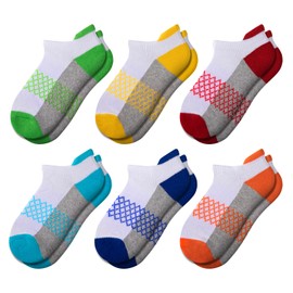 Comfoex - Calcetines deportivos para niños, 6 pares de calcetines tobilleros, calcetines de corte bajo medio acolchados, para niños pequeños y grandes, 6 pares de color blanco., 4-7 Años
