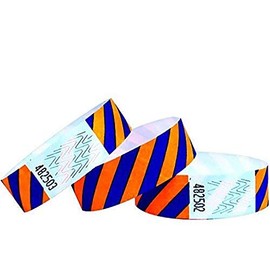 Tyvek Wristbands - Striped - 500 Pack - Neon Orange + Blue - 3/4" Tyvek Wristbands for Events