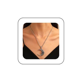 Yienate Gothic Moon Necklace Choker Silver Vintage Crescent Moon Rose Pendant Necklace Minimalist Punk Moon Charm Necklace Costume Jewelry for Women