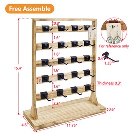 Ikee Design Free Assemble 2 Pcs Set Wooden Jewelry Display Rack with 20 Removable Metal Hooks/Each, Earring Display Holder Stand for Earring,Necklaces,Bracelet, Keychain Display Stand, Oak Color