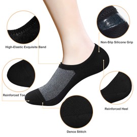 SIXDAYSOX No Show Socks for Men 8 pack Cotton Thin Low Cut Non Slip for Loafer Flats Sneakers(8 Pairs - Black, US Shoes Size 5-8)