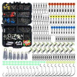 177pcs Fishing Accessories Kit, Fishing Set With Tackle Box, Sea Fishing Tackle Box Kit Including Fishing Hooks, Weights, Barrel Swivels, Sinker Slides, Fishing Beads, etc. 177PCS