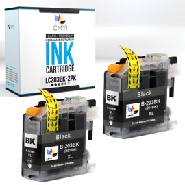 CMYi LC203BK Black Replacement Ink Cartridge for Brother DCP-J4120DW, MFC-J4320DW, J4420DW, J460DW, J4620DW, J4625DW, J480DW, J485DW, J5320DW, J5520DW, J5620DW, J5625DW, J5720DW Printers (2 Black)