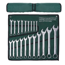 TFONSIGI 20-Piece Metric Combination Wrench Set in Roll-up Pouch, Metric 6-32mm, Spanner Wrench Set | 12 Point | Chrome Vanadium Steel | Fully Polished (Silver)