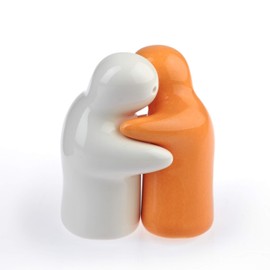 by-Bers Salt and Pepper Spirits, Lovers and Lovers, the Hugging Ghosts, Probably the Sweetest Salt Shaker in the World (Yellow Orange/White)