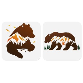 2 Pack Forest Mountain Bear Craft Stencils for Drawing 30 x 30cm Reusable Plastic Mountain Bear Animal Stencils for Painting on Wood Wall Fabric, DIY Home Decor Stencil