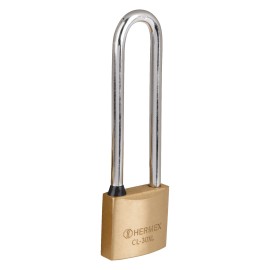 Hermex CL-30XL Brass padlock 30 mm extra long hook in blister