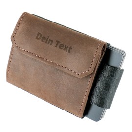 Jaimie Jacobs Nano Boy Pocket with Engraving Slim Wallet Minimalist Wallet with Coin Compartment, Buffalo Leather Brown, Wallet