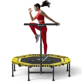 CLORIS 38in/48in Folding Trampoline - Max Load 220lbs / 450lbs Mini Rebounder Fitness Trampoline with Adjustable Foam Handle, with safty Padded Cover Best Gift for Kids/Adult (48'' Yellow)