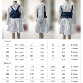 LXXIASHI 2PCS Baby Girl Strap Pearl Denim Crop Tops Beading Back Bandage Vest + Lapel Button Shirt Dress Set (White Blue, 5-6 Years)