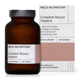 WILD NUTRITION Food-Grown® Complete Beauty Support | Hair Skin and Nails Vitamins for Women | Hyaluronic Acid, Biotin, Vitamin C, Selenium, and Zinc | 60 Capsules
