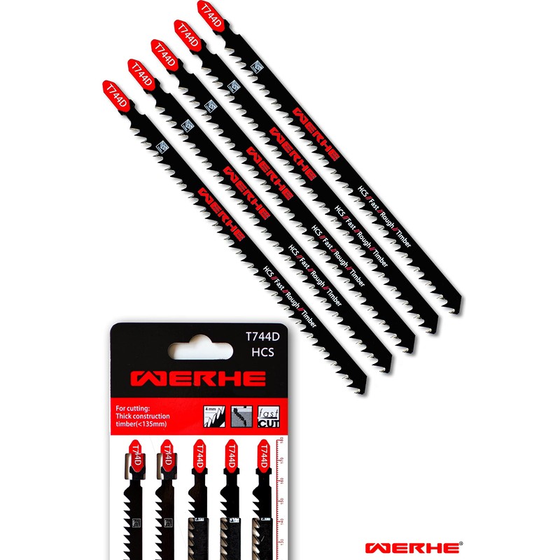 WERKON 5 x Jigsaw Blades 180 mm T-Shank T744D Extra